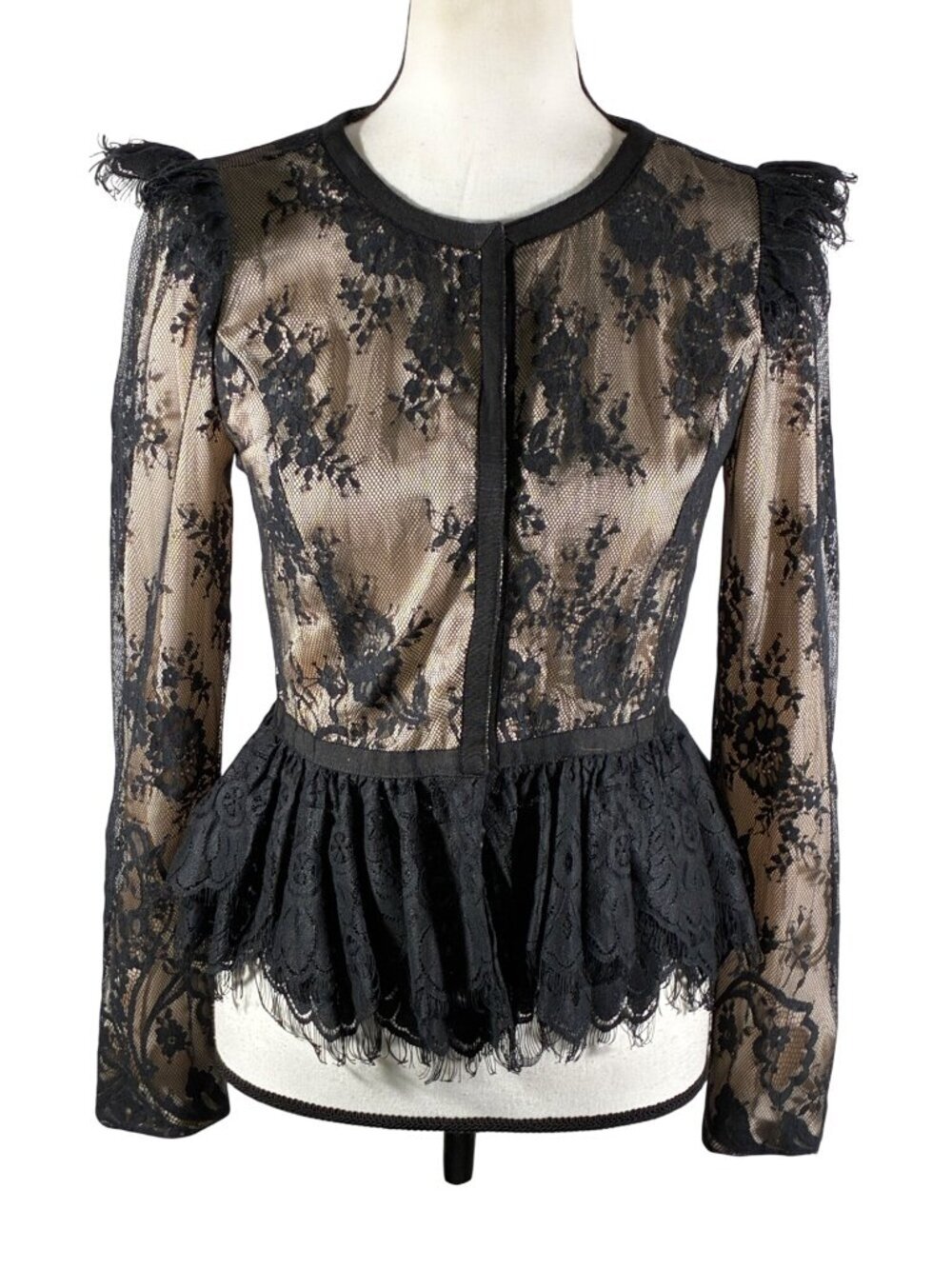 Pearl Georgina Chapman Marchesa Black Lace Peplum Top Size 2 dark fairy whimsigo